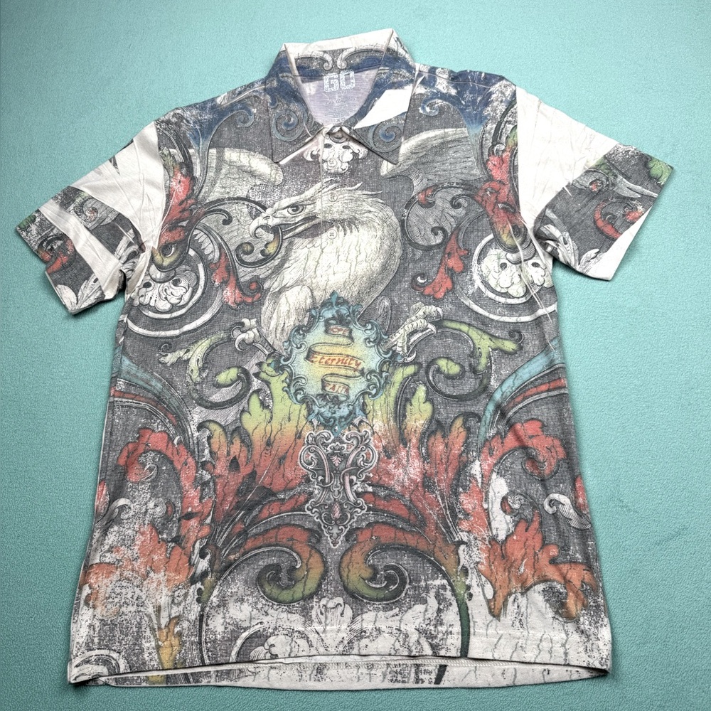 GO Jeans Los Angeles Polo Shirt Men’s M Short Sleeve Multicolor Jeweled Eagle